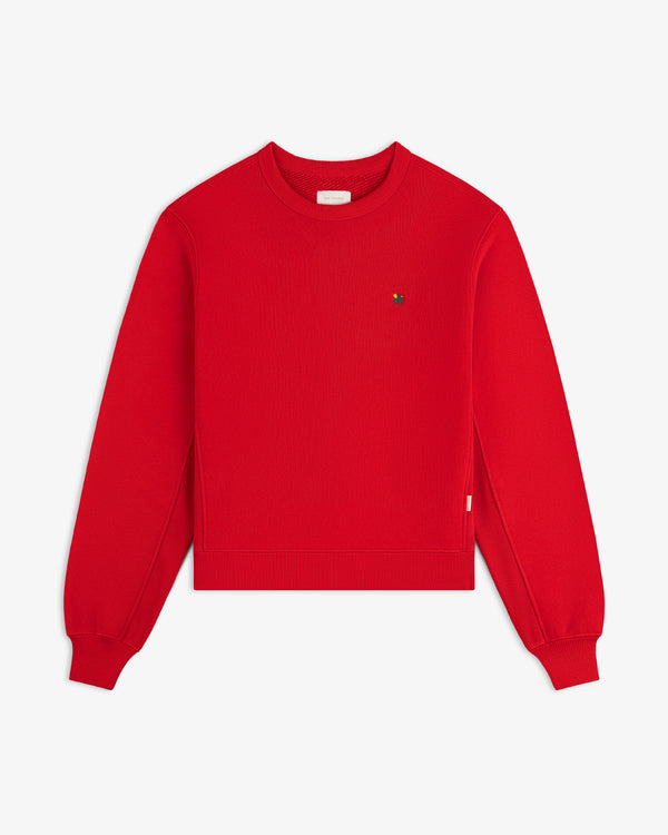 Red Crest Crewneck Sweatshirt with a small embroidered emblem on the chest.