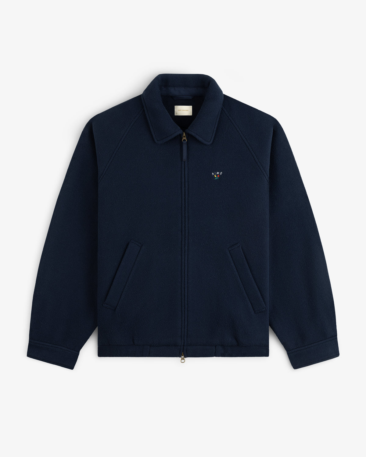 Crest Fleece Casual Jacket: navy, zip-up, collared, front pockets, small logo embroidered on left chest.