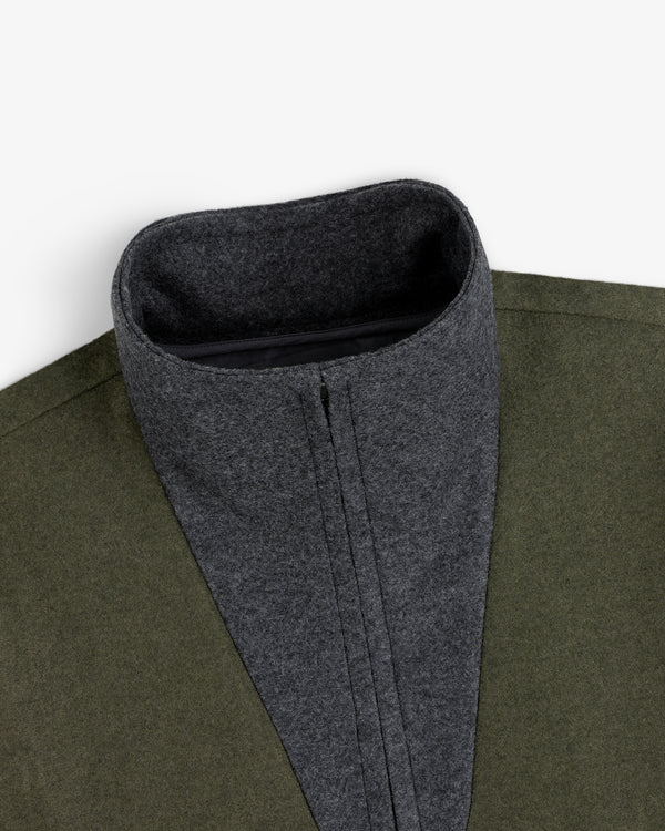 Surplus Fleece Quarter Zip Pullover in olive green with a charcoal gray quarter-zip collar.