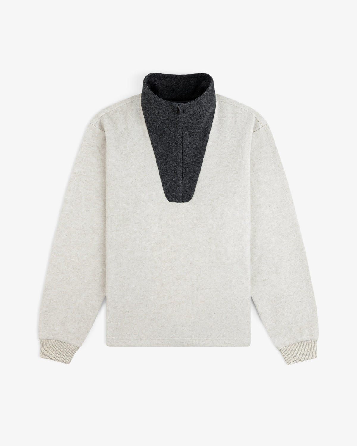 Surplus Fleece Quarter Zip Pullover in light gray with a dark gray high collar.