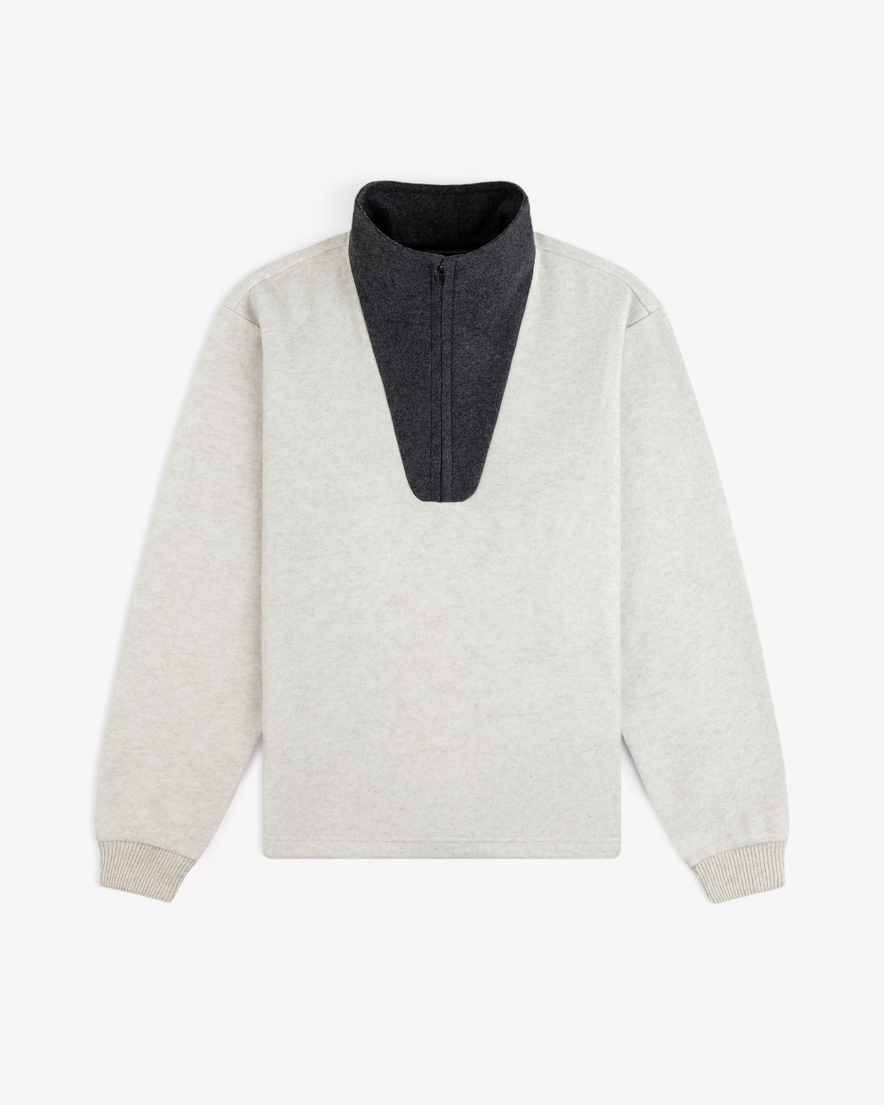 Surplus Fleece Quarter Zip Pullover in light gray with a dark gray high collar.