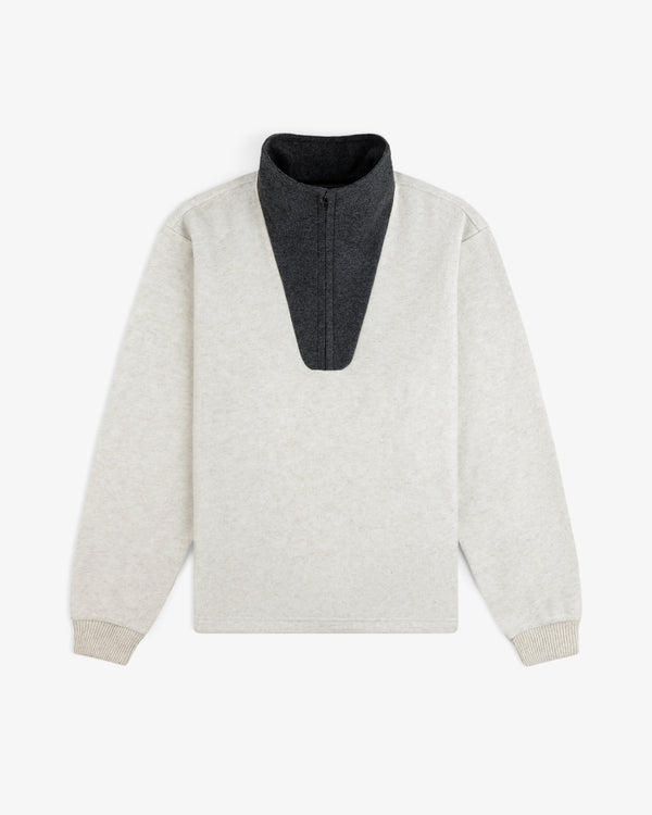 Surplus Fleece Quarter Zip Pullover in light gray with a dark gray high collar.