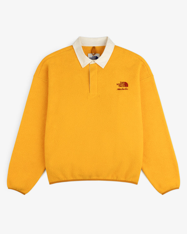 Yellow ALD / The North Face Fleece Rugby with long sleeves, white collar, and chest logo embroidery.