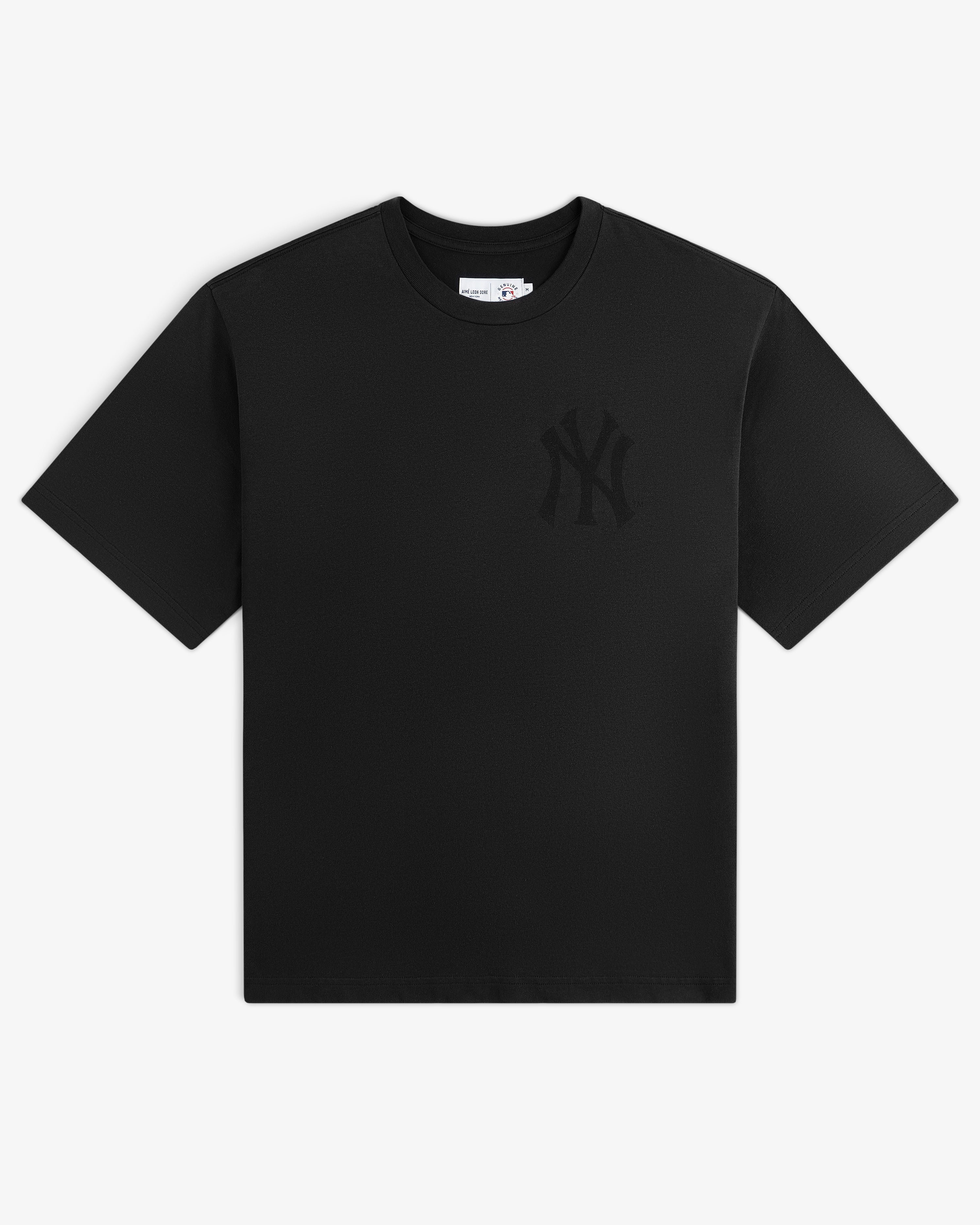 Yankees Washed Logo Tee: black, short sleeves, subtle NY Yankees logo on the left chest.