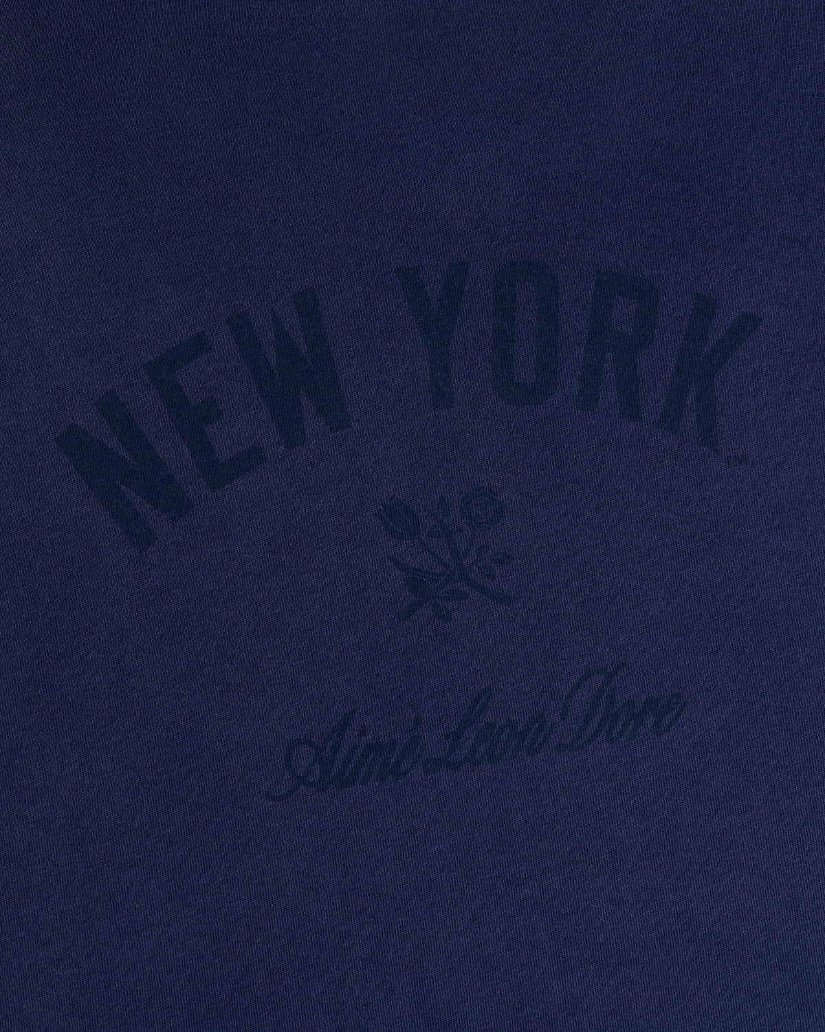 Yankees Washed Logo Tee in navy with NEW YORK, Aimé Leon Dore text, and a small rose graphic at the center.