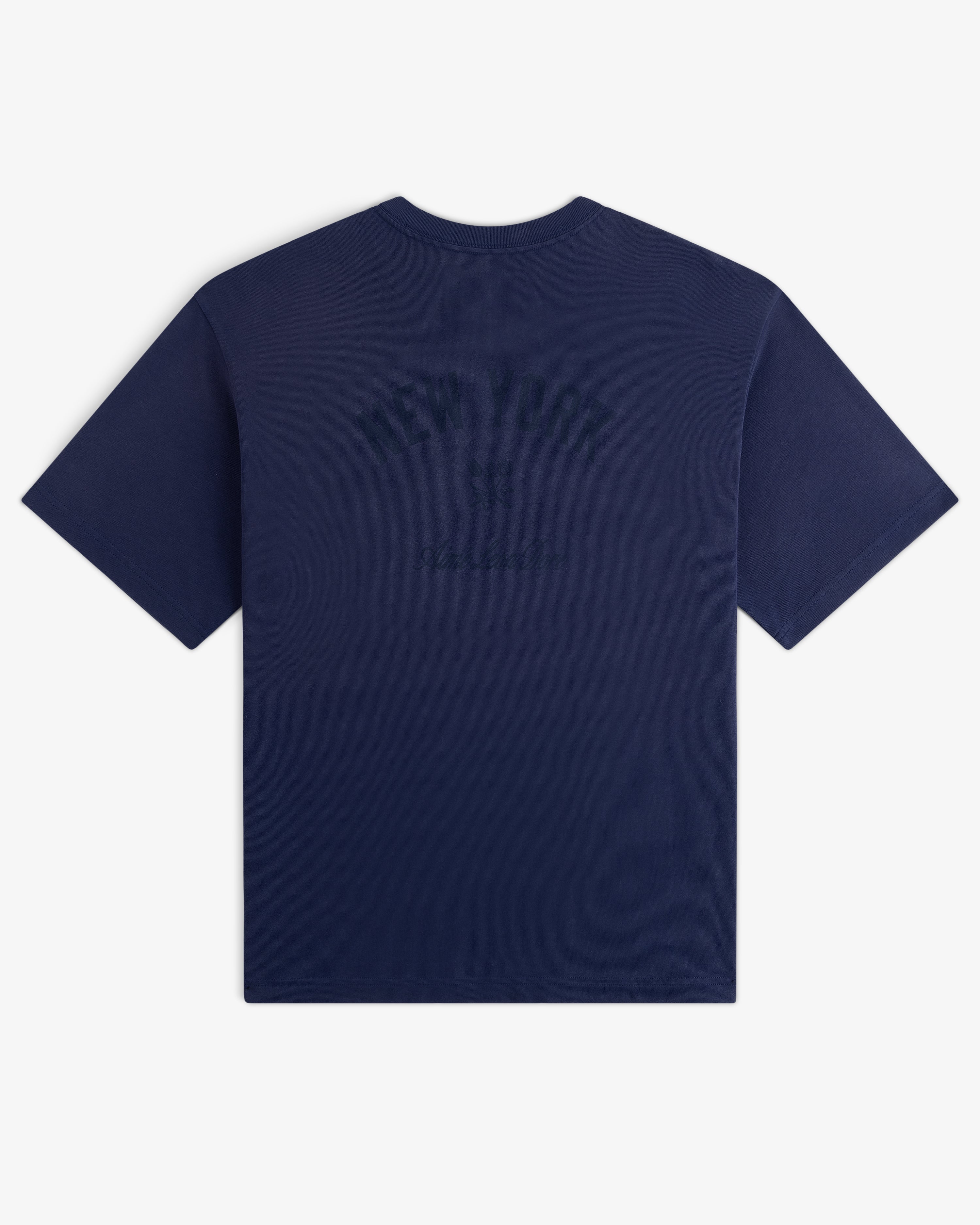 Yankees Washed Logo Tee: Navy tee with NEW YORK and subtle back text in a darker blue shade.