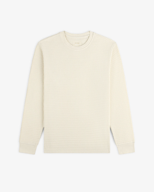 Off-white long-sleeve Long-Sleeve Waffle Thermal crewneck shirt with a waffle-knit texture.