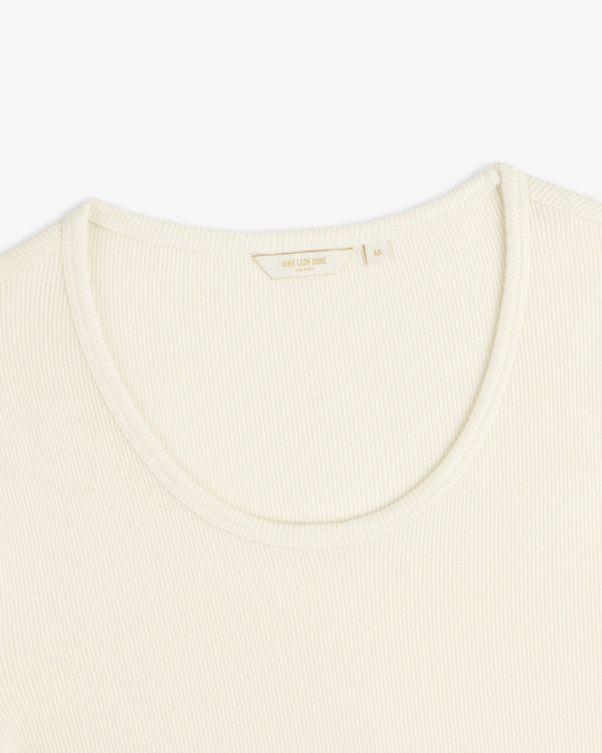 Off-white ribbed Ribbed Scoop Neck Long-Sleeve Tee with a scoop neck and a brand label at the inner neckline.