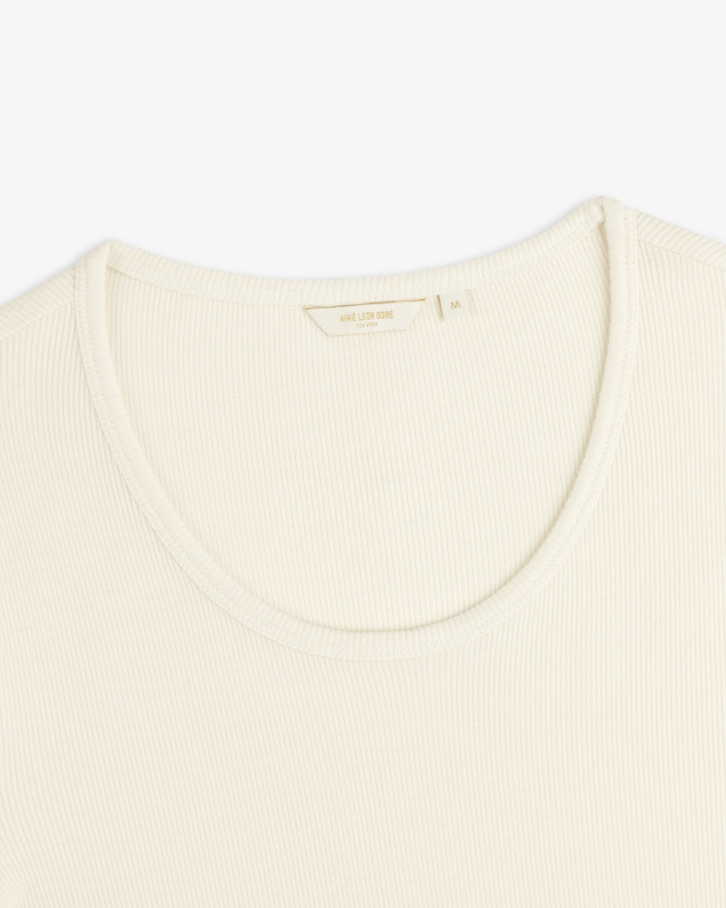 Off-white ribbed Ribbed Scoop Neck Long-Sleeve Tee with a scoop neck and a brand label at the inner neckline.