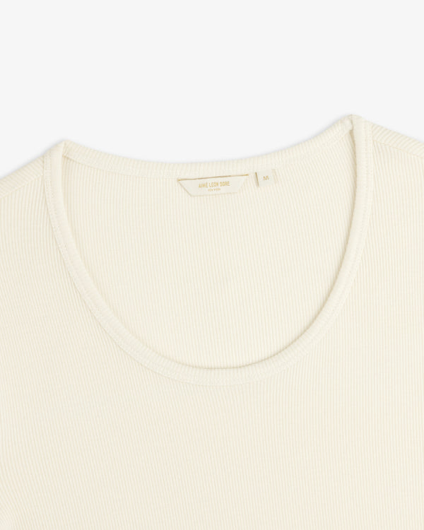 Off-white ribbed Ribbed Scoop Neck Long-Sleeve Tee with a scoop neck and a brand label at the inner neckline.