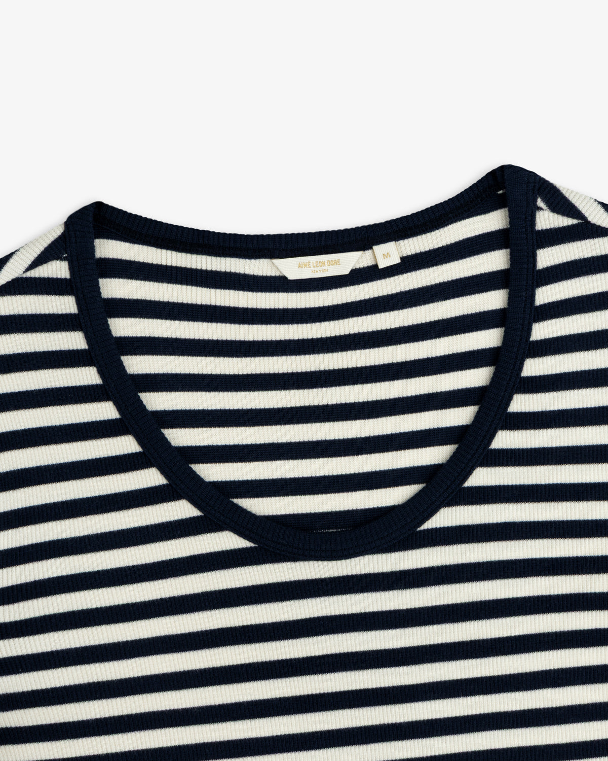 Black and white striped Ribbed Scoop Neck Long-Sleeve Tee.
