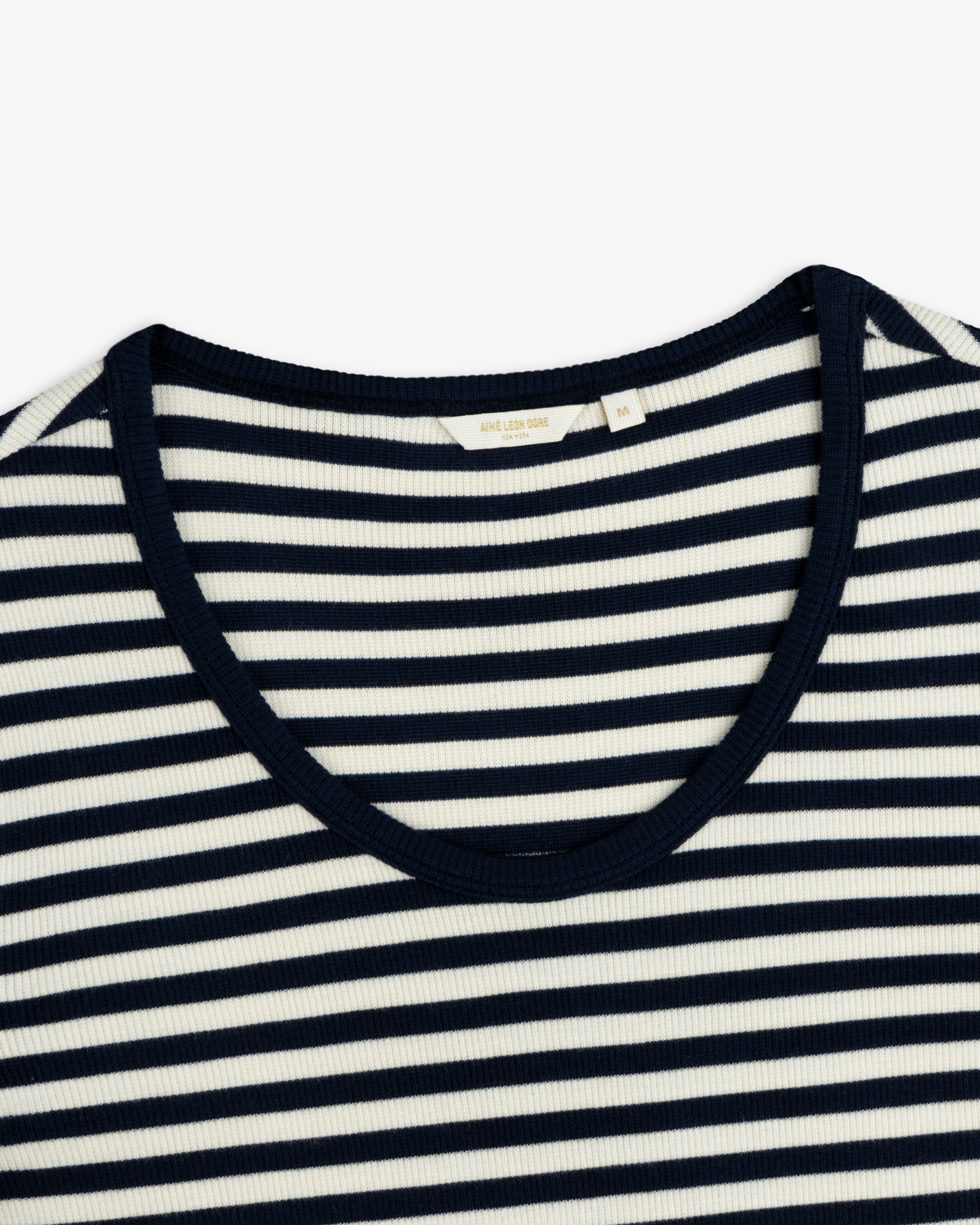 Black and white striped Ribbed Scoop Neck Long-Sleeve Tee.