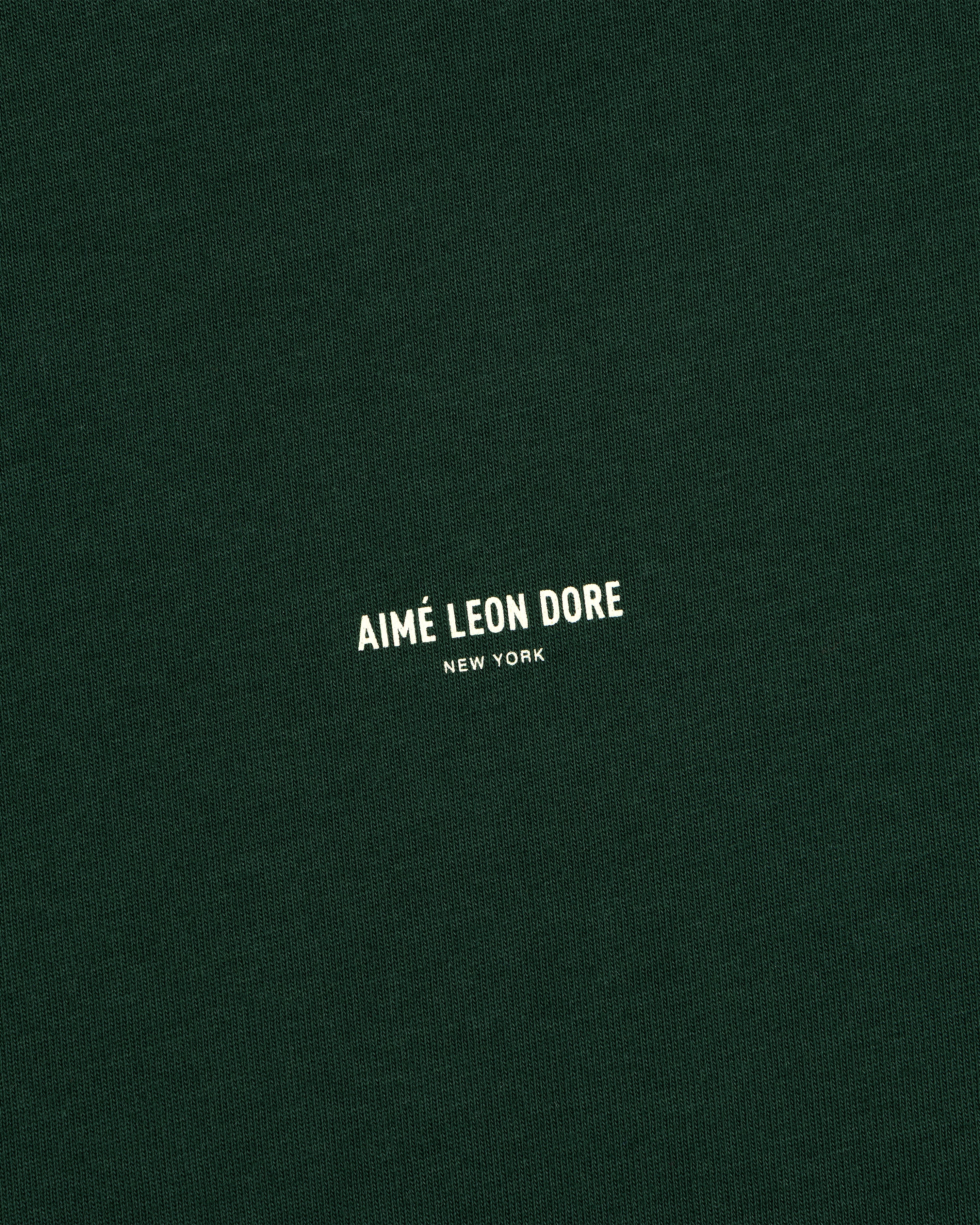 Dark green Micro Logo Tee with small white AIMÉ LEON DORE NEW YORK text centered on the front.