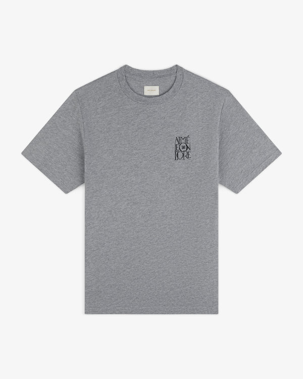 Stacked Logo Slub Tee: gray short-sleeve shirt with black “AIME FOR LOVE” text on the left chest.