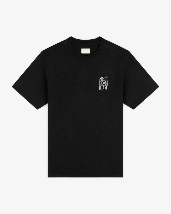 Black Stacked Logo Slub Tee with small white AIMÉ LEON DORE text on left chest.