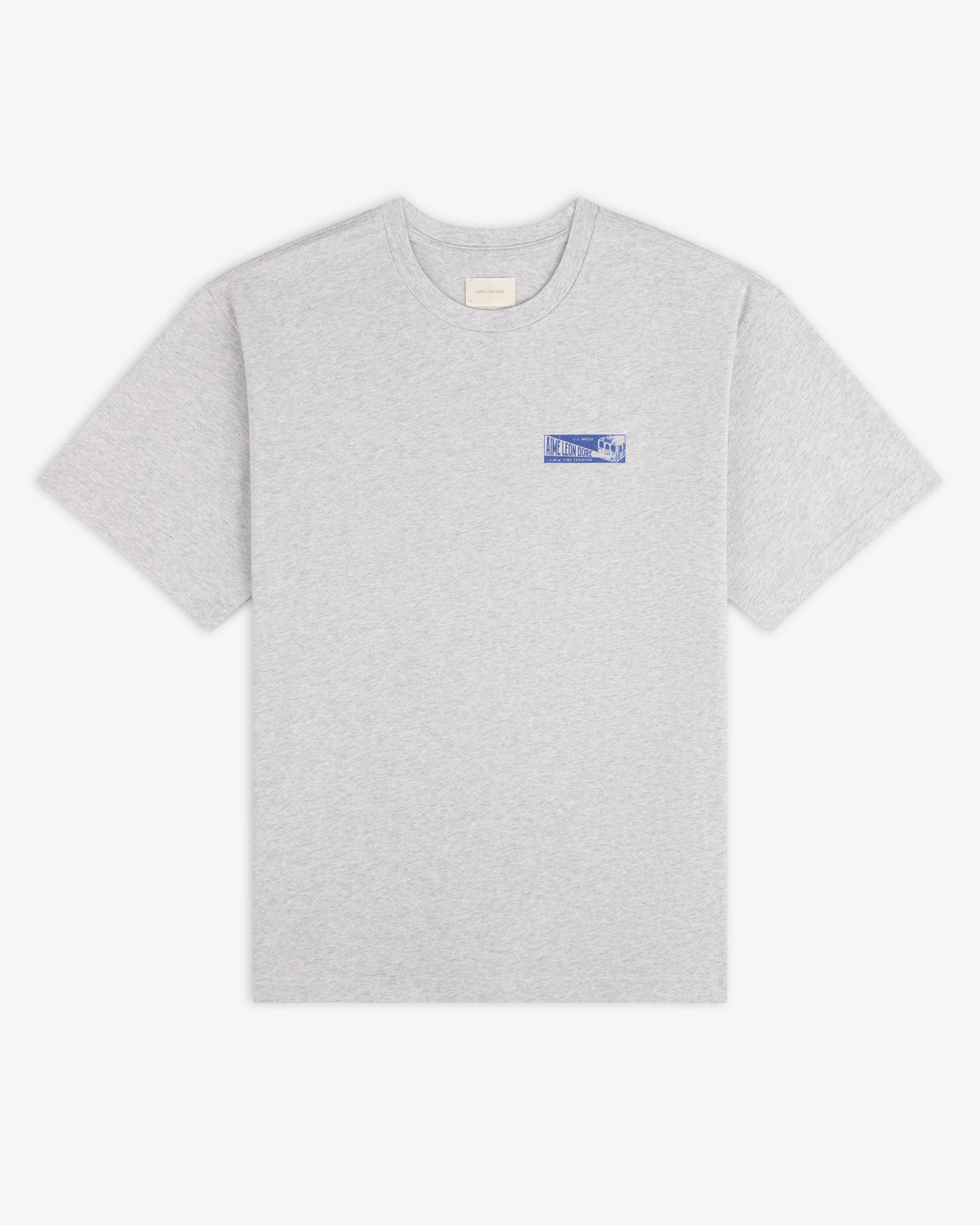Grey Aimé Transit Tee with a small blue graphic on the left chest.