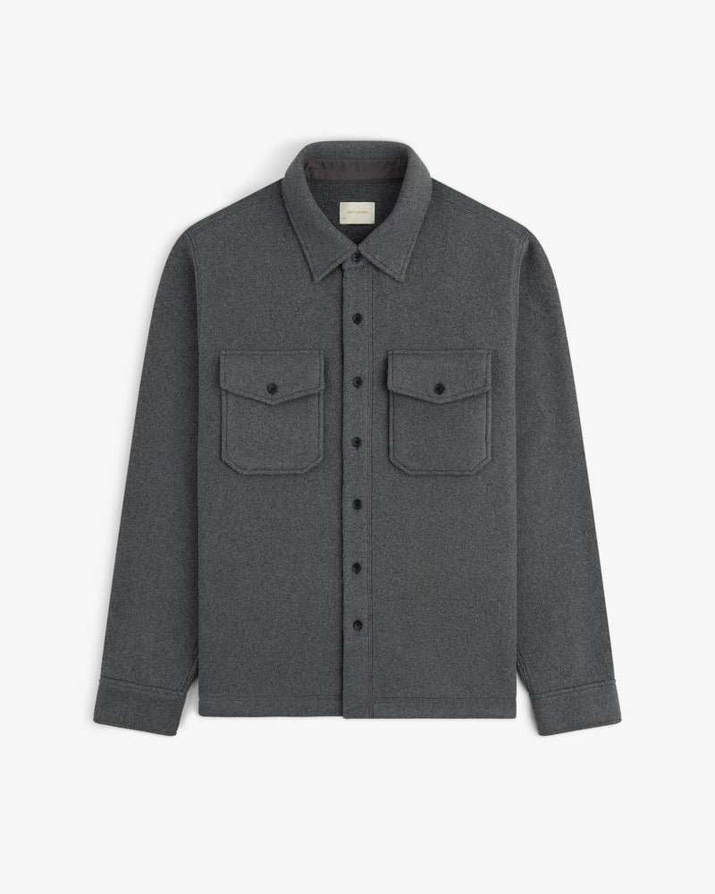Melange Fleece Shirt with two chest pockets, button-up, laid flat on a white background.
