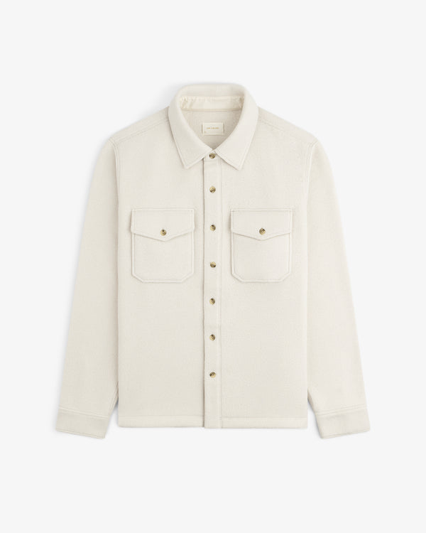 Melange Fleece Shirt in cream with two chest pockets and classic collar, laid flat on a white background.
