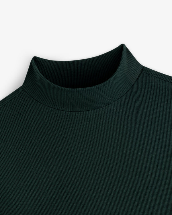 Dark green Ribbed Mockneck Long-Sleeve Tee with a mock neck.