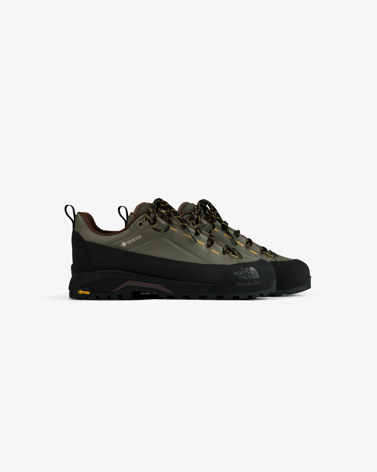 ALD/The North Face Verto Alpine GORE-TEX hiking shoes in olive green/black with rugged soles and lace-up fronts.