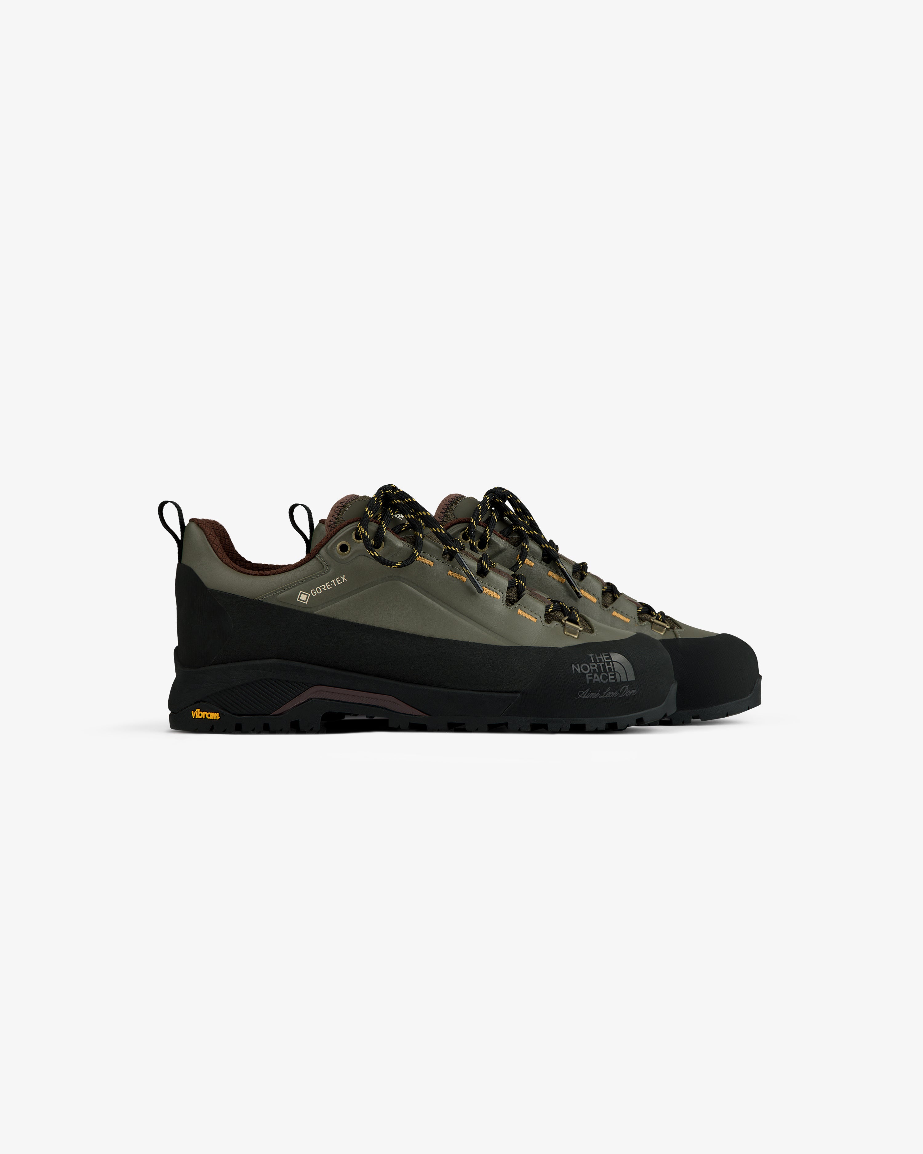 ALD/The North Face Verto Alpine GORE-TEX hiking shoes in olive green/black with rugged soles and lace-up fronts.