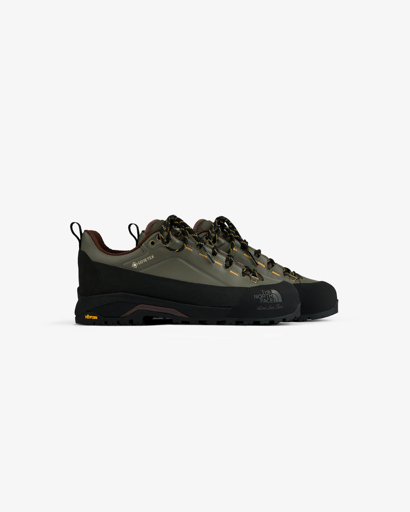 ALD/The North Face Verto Alpine GORE-TEX hiking shoes in olive green/black with rugged soles and lace-up fronts.