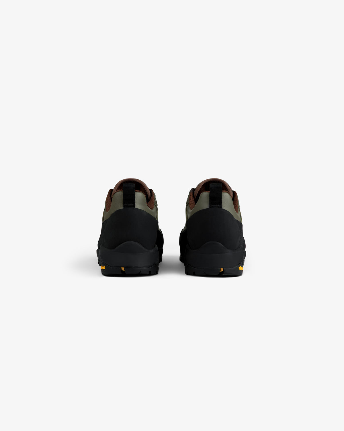 ALD/The North Face Verto Alpine GORE-TEX Hiking Shoes in green, brown & black seen from the back on a white background.