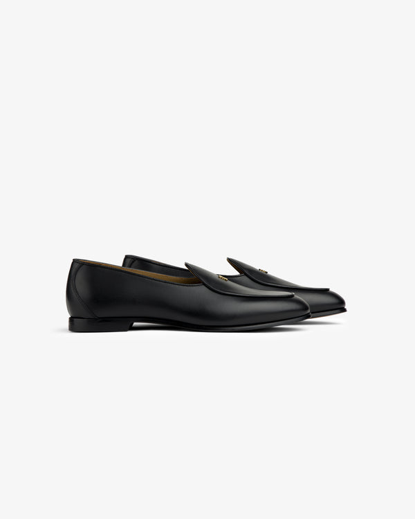Crest Salóni Loafer: black leather low-heel loafers displayed side by side on a plain white background.