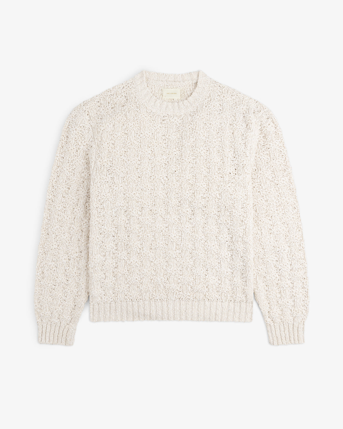 Checkerboard Bouclé Sweater in off-white with a textured, subtle checkerboard pattern and ribbed trim.