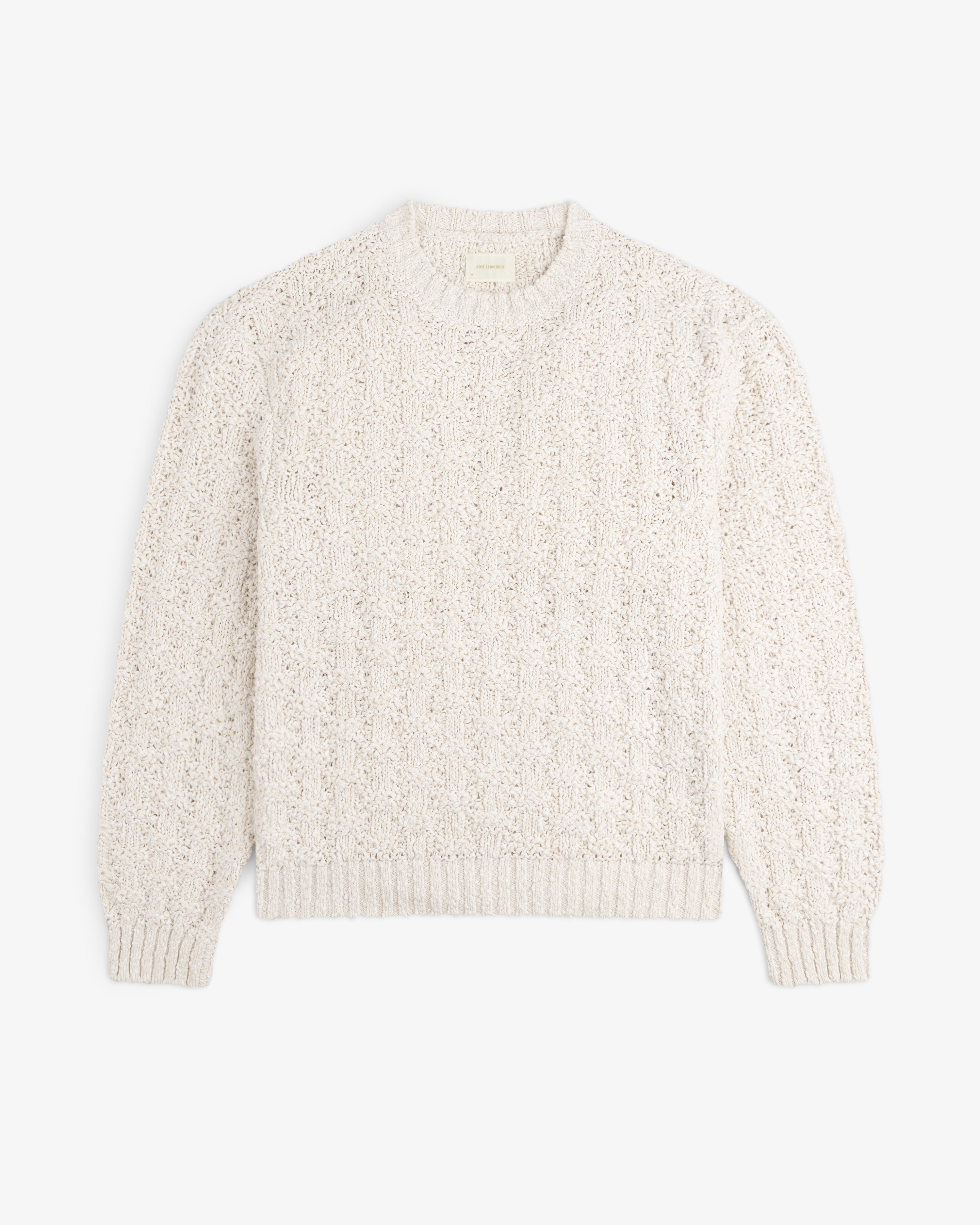 Checkerboard Bouclé Sweater in off-white with a textured, subtle checkerboard pattern and ribbed trim.