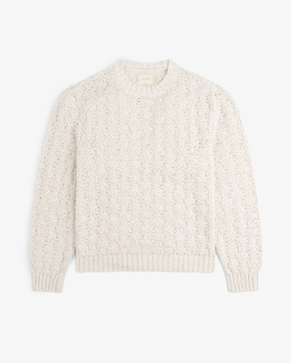 Checkerboard Bouclé Sweater in off-white with a textured, subtle checkerboard pattern and ribbed trim.