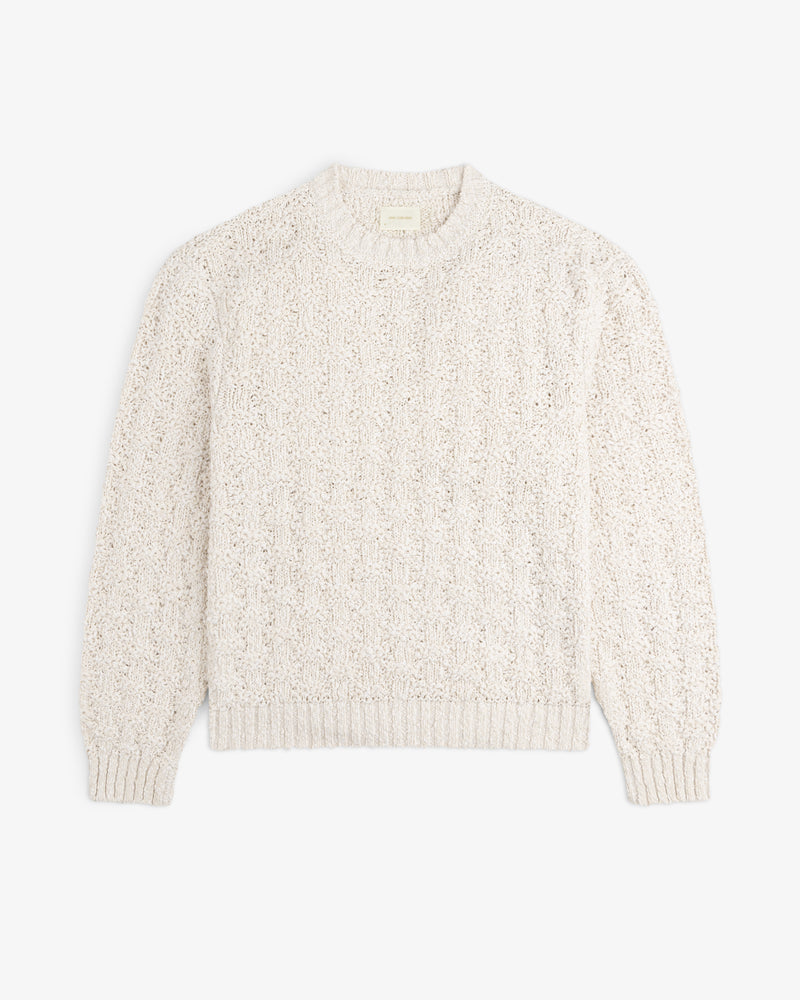 Checkerboard Bouclé Sweater in off-white with a textured, subtle checkerboard pattern and ribbed trim.