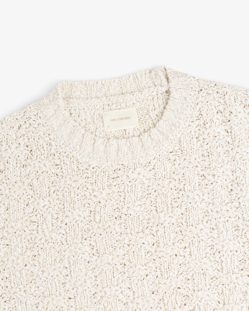 Off-white Checkerboard Bouclé Sweater with a textured checkerboard knit pattern.
