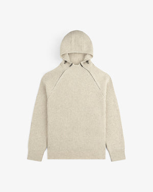 Wool Ribbed Knit Hoodie