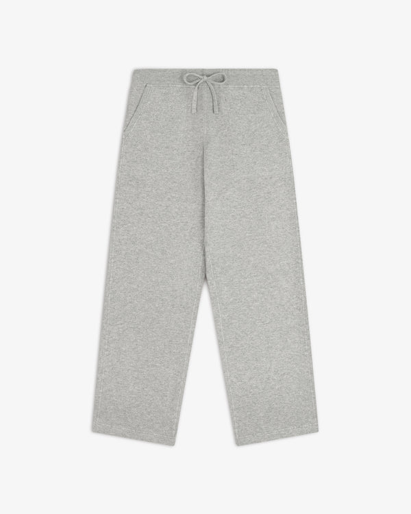 Pavilion Cashmere Sweatpant in gray, wide-leg with drawstring waist and side pockets, shown laid flat on white.