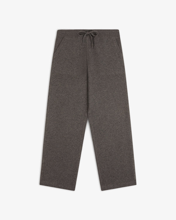Pavilion Cashmere Sweatpant in gray, wide-leg with front pockets and drawstring, displayed on white background.