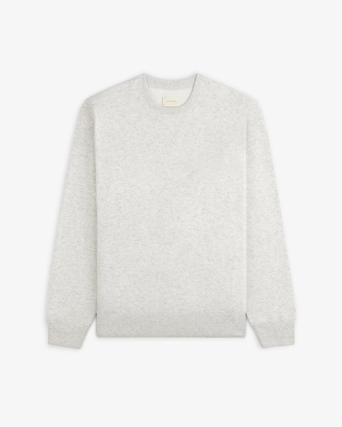 Pavilion Cashmere Crewneck Sweatshirt in light gray, with long sleeves, laid flat on a white background.