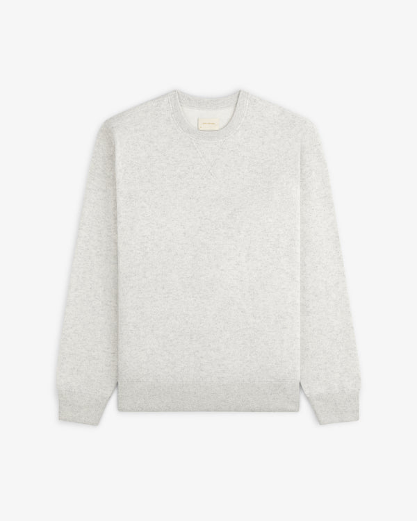 Pavilion Cashmere Crewneck Sweatshirt in light gray, with long sleeves, laid flat on a white background.