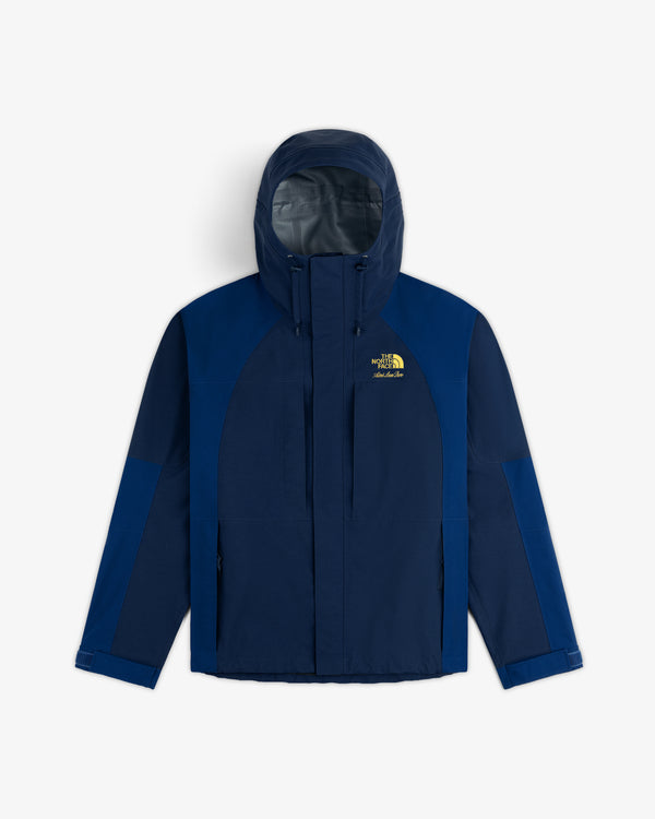 ALD / The North Face GORE-TEX 2000 Mountain Jacket in dark blue, yellow logo, zip front, pockets, Velcro cuffs.