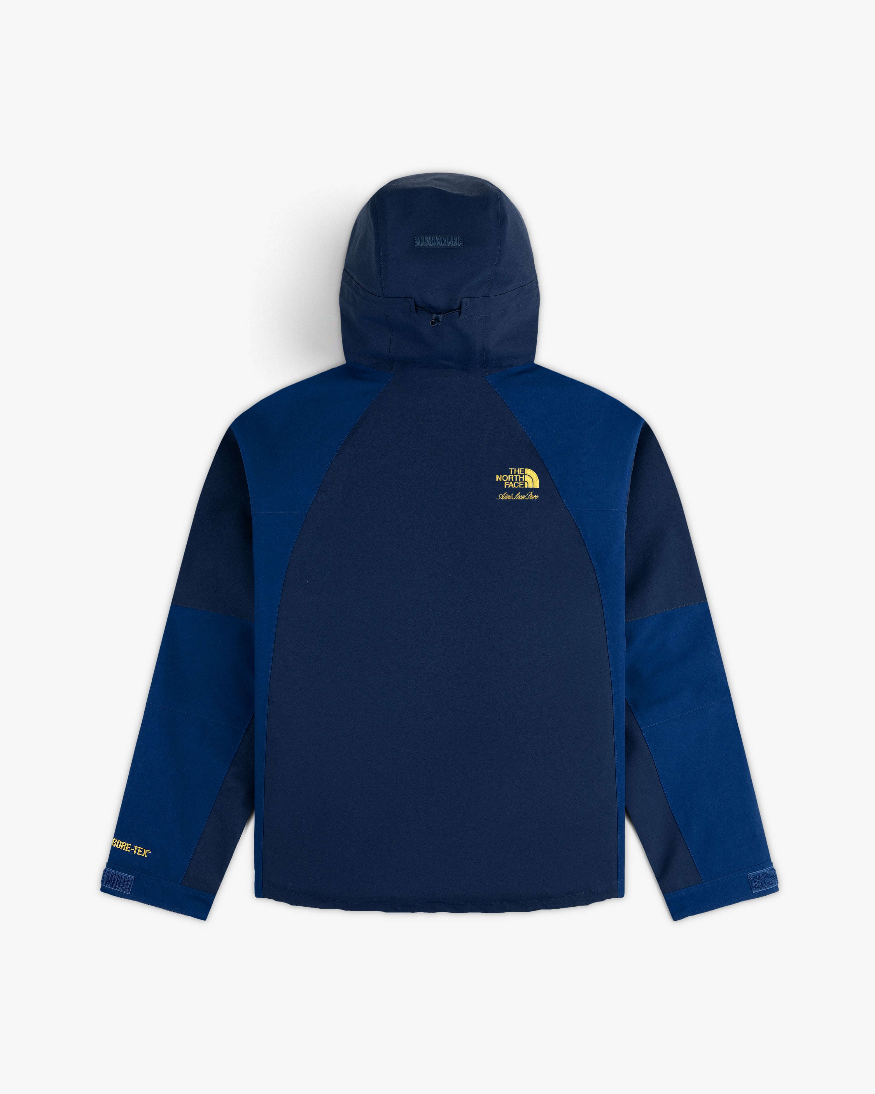 ALD / The North Face GORE-TEX 2000 Mountain Jacket in blue, yellow logos, displayed flat on a white background.