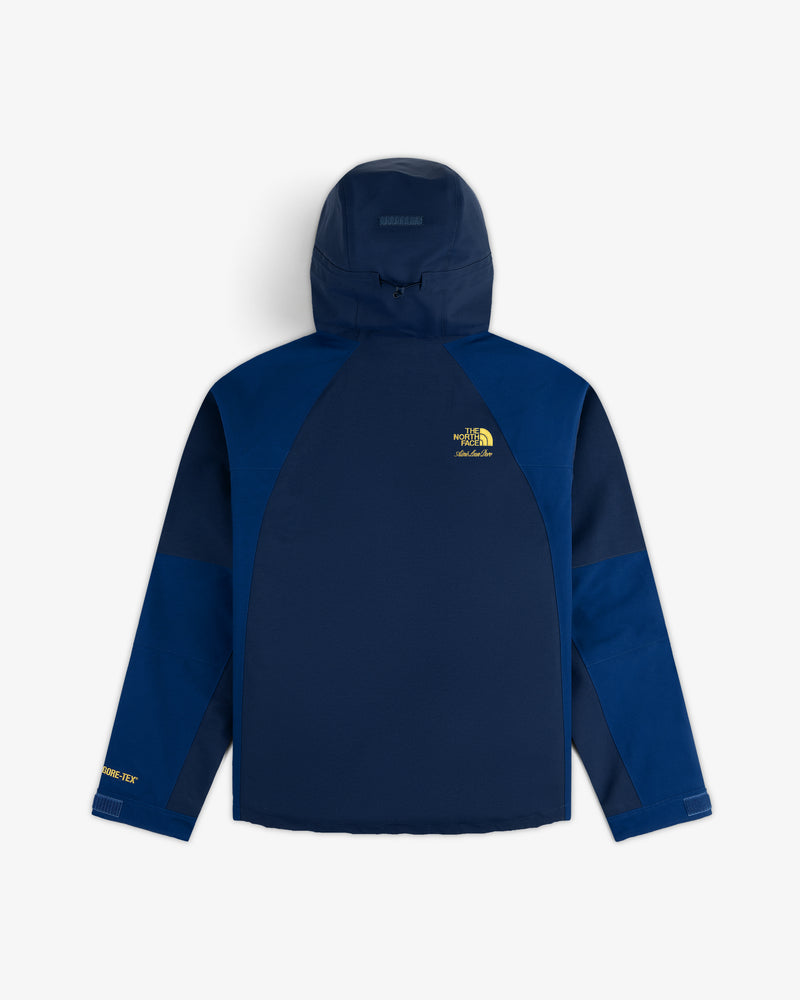 ALD / The North Face GORE-TEX 2000 Mountain Jacket in blue, yellow logos, displayed flat on a white background.