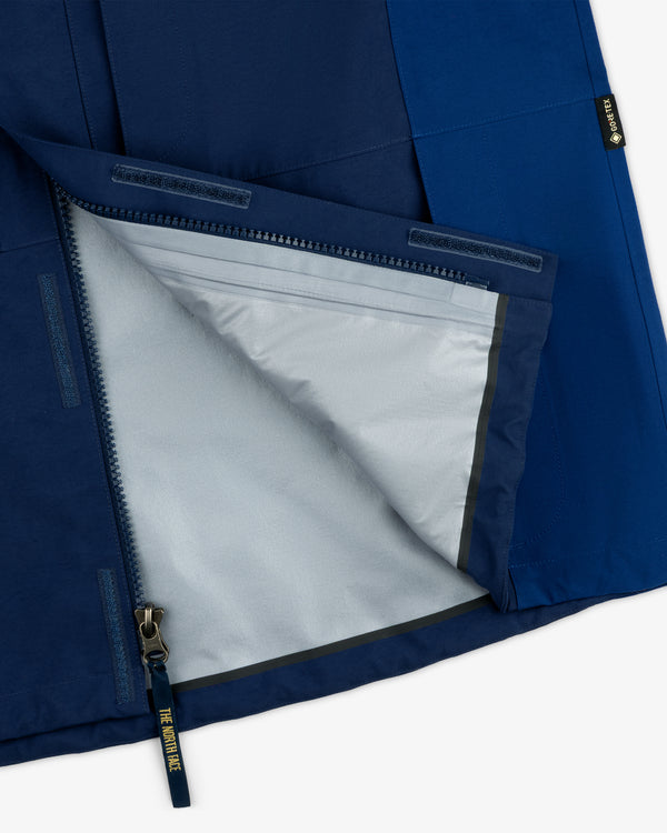 Close-up of ALD/The North Face GORE-TEX 2000 Mountain Jacket’s open zipper, showing a light gray lining.