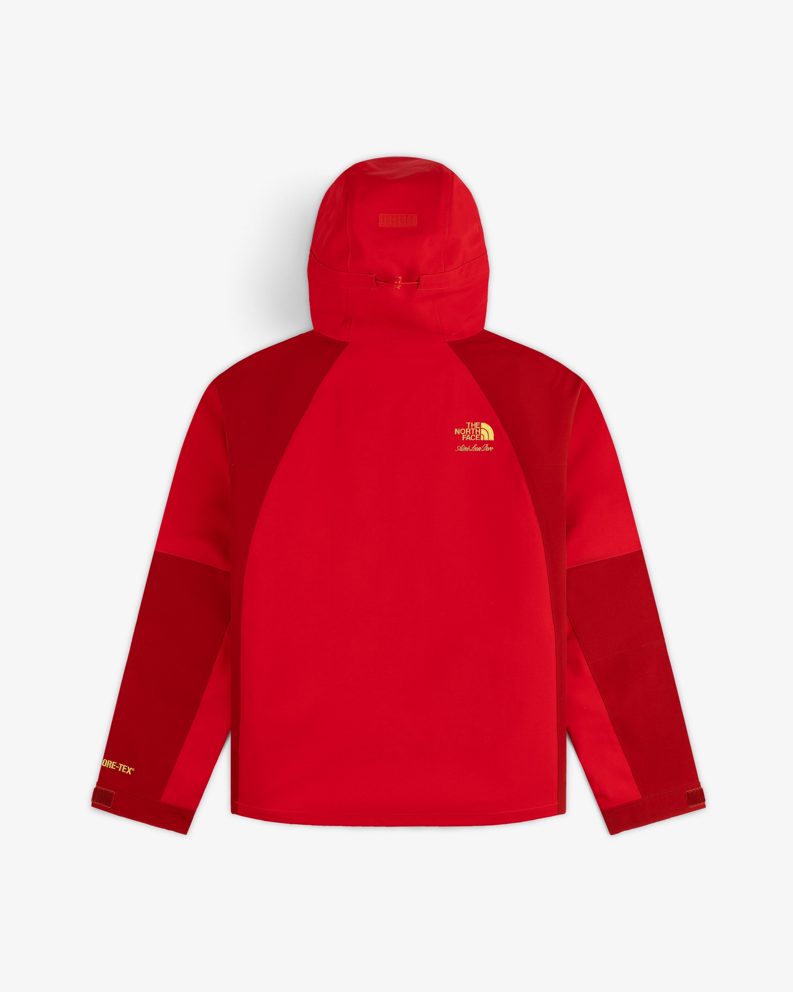 Red ALD/The North Face GORE-TEX 2000 Mountain Jacket, yellow logo on upper left back and left sleeve.