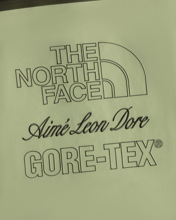ALD, The North Face, and GORE-TEX logos in black on light green ALD / The North Face GORE-TEX Trench Coat.