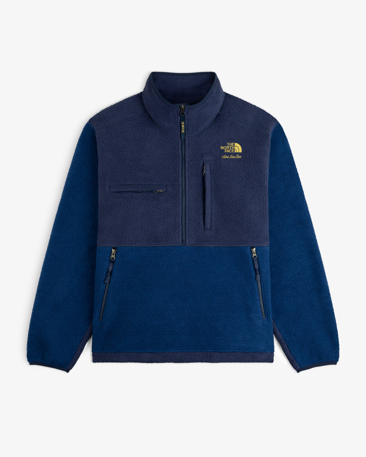 ALD / The North Face ’95 Denali navy fleece pullover with half-zip and zip pockets, logo on left chest.