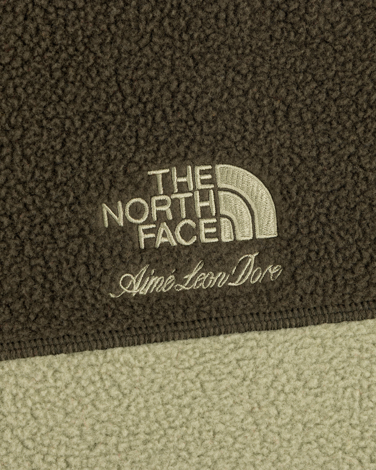 ALD/The North Face ’95 Denali Half-Zip Fleece Pullover in olive/cream, with embroidered logos on two-tone fleece.