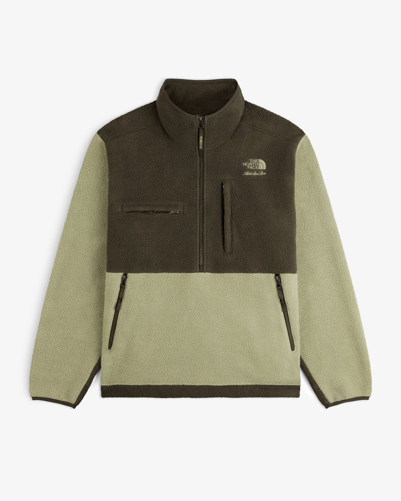Green/dark brown ALD/The North Face ’95 Denali Half-Zip Fleece Pullover with zip pockets and quarter-zip front.