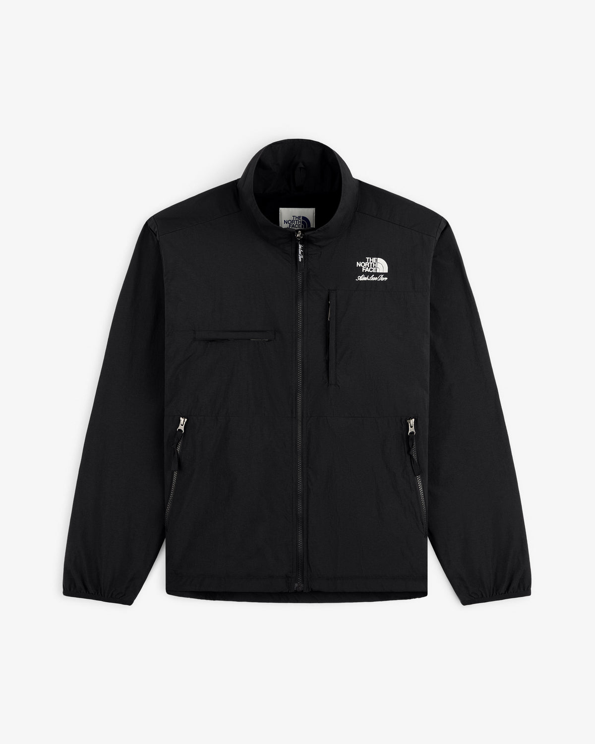 Black ALD/The North Face Nylon Denali Jacket with front zip, 3 pockets, and white logo on the left chest.