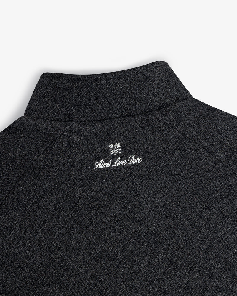 Dark wool NY Highlanders Varsity Jacket with Aimé Leon Dore and crest embroidered in white near the back collar.