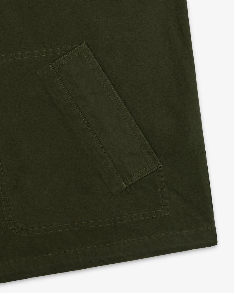 Dark olive green Garment Washed Anorak with a rectangular patch pocket.